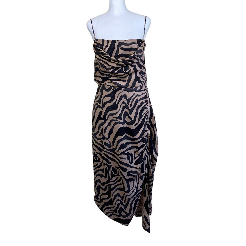 By Anthropologie Sz 10 Sleeveless Draped-Back Asymmetric Slip Midi Dress Zebra - Picture 8 of 16